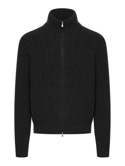 Nome Wool Cardigan With Zip In Black