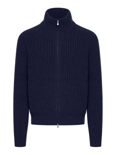 Nome Wool Cardigan With Zip In Blue