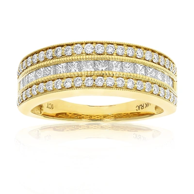Vir Jewels 1 Cttw Princess And Round Diamond Wedding Band With Milgrain 14k Yellow Gold