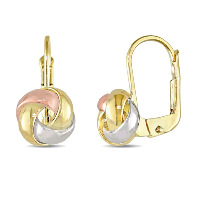 Amour Entwined Love Knot Leverback Earrings In 3-tone Yellow