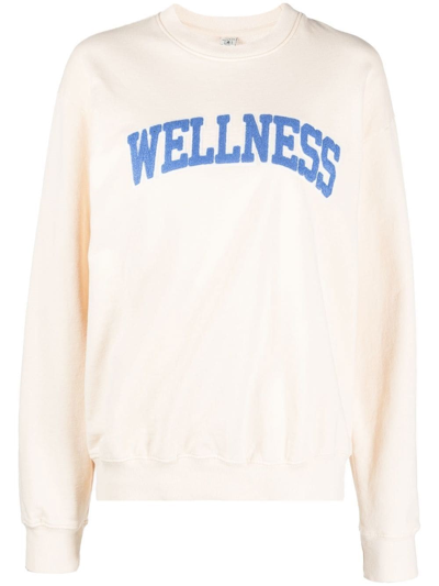 Sporty And Rich Wellness Slogan-print Cotton-jersey Sweatshirt In Beige