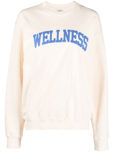 Sporty And Rich Wellness Slogan-print Cotton-jersey Sweatshirt In Cream & Blue