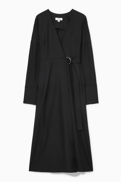 Cos Wool-crepe Wrap Dress In Black | ModeSens