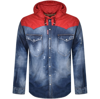 Dsquared2 Distressed Denim Jacket With Shearling In Blue