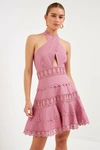 Endless Rose Halter Neck Lace Trim Dress In Pink