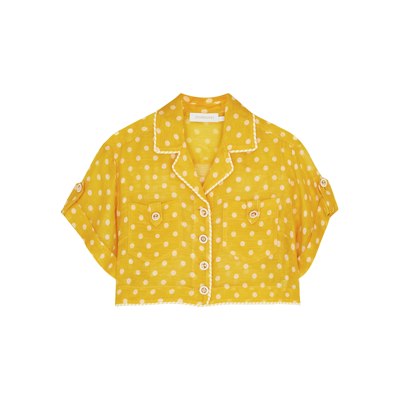 Zimmermann High Tide Polka Dot-print Voile Cropped Top In Yellow