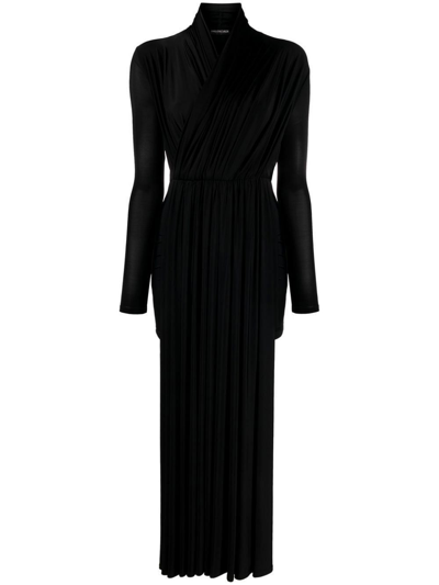 Balenciaga Draped Asymmetric Satin-jersey Maxi Dress In Black