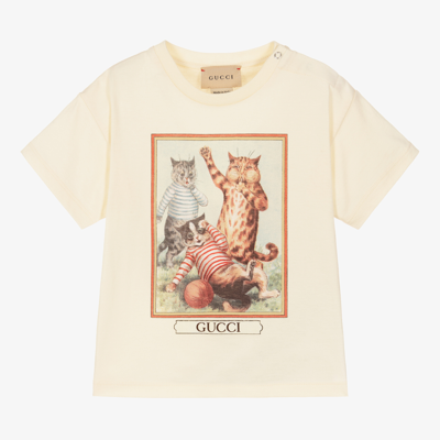 Gucci Babies' Boys Ivory Cotton Cats T-shirt