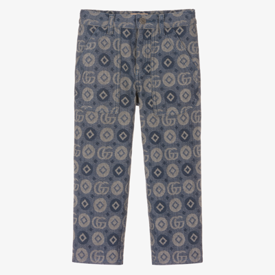 Gucci Kids' Boys Blue Jacquard Logo Pants