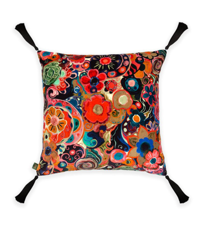 House Of Hackney Nanjizal Large Cotton-velvet Tassel Cushion In Multi-coloured