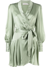 Zimmermann Silk Wrap Mini Dress In Green