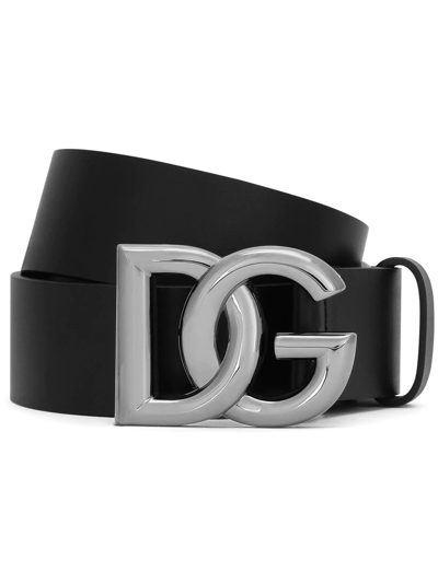 Dolce & Gabbana Leather Belt With Dg Logo Buckle In Black