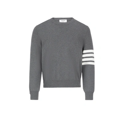 Thom Browne Stripe Milano Stitch Cotton Sweatshirt In Grey