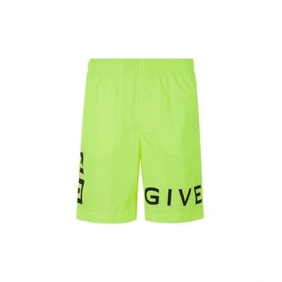 Givenchy Men's Logo Swim Shorts In Fluo Yellow