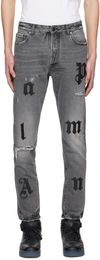 PALM ANGELS GRAY LOGO PATCH CLASSIC JEANS