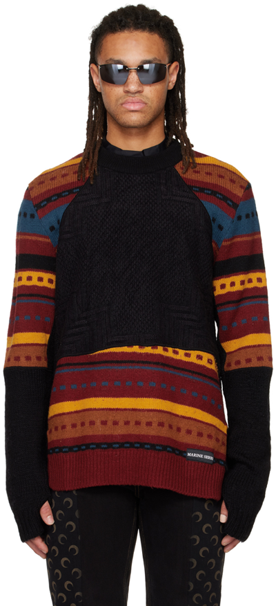 Marine Serre Multicolor Paneled Sweater In Brown