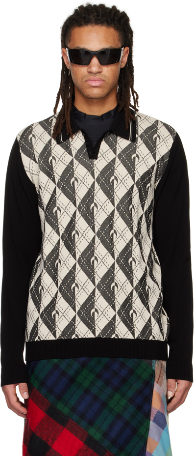 Marine Serre Geometric-knit Regular-fit Knitted Polo Shirt In Black
