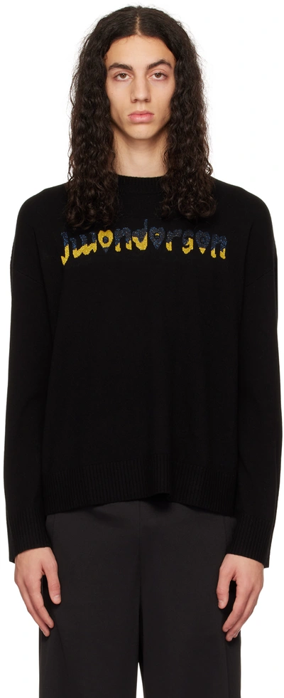 Jw Anderson Run Hany Metallic Logo-intarsia Wool-blend Sweater In Black