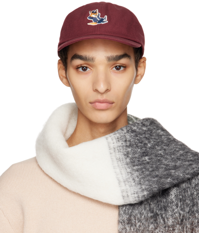 Maison Kitsuné Dressed Fox-patch Cotton-blend Twill Cap In Red