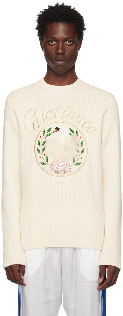 Casablanca Off-white Emblem De Cygne Sweater In Crema
