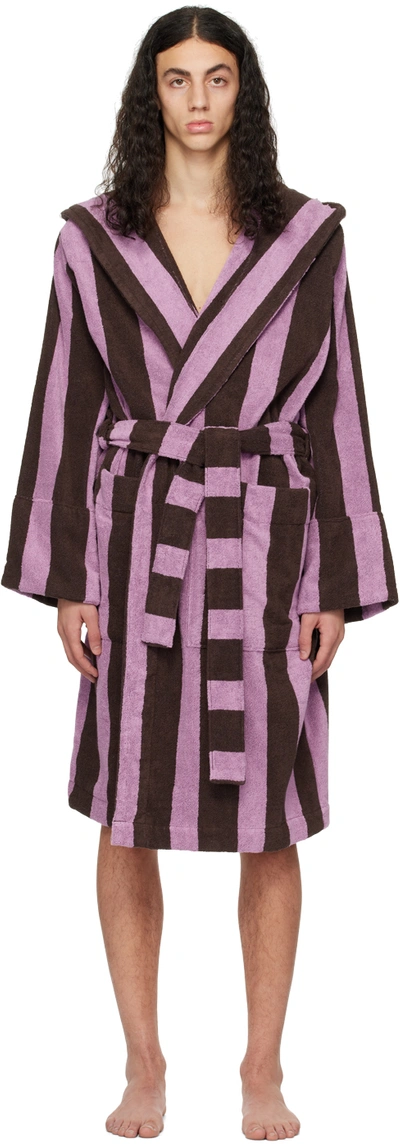 Tekla Purple Blockstripes Robe In Purple And Brown