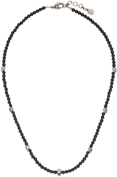 Alexander Mcqueen Long Beaded Necklace In Black