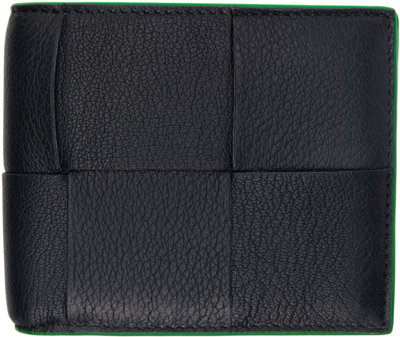 Bottega Veneta Black & Green Bi-fold Wallet In 1045 Black-parak/bla