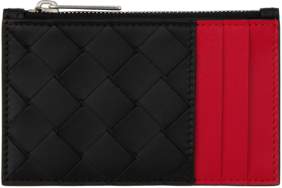 Bottega Veneta Black & Red Zipped Card Holder In 1128 Bla/red-black/r