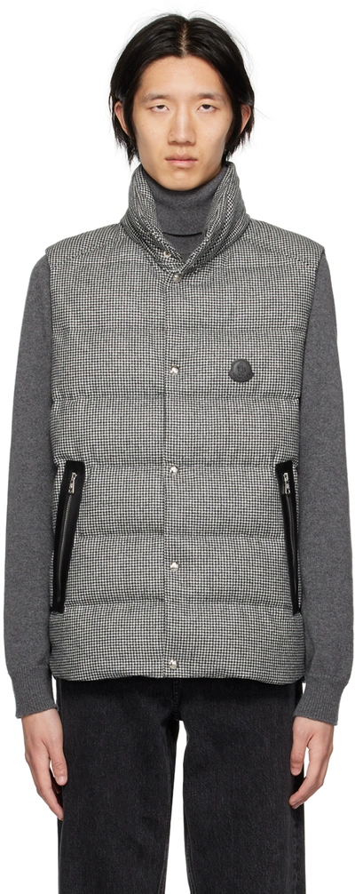 Moncler Gray Herniare Down Vest In F09 Grey Check