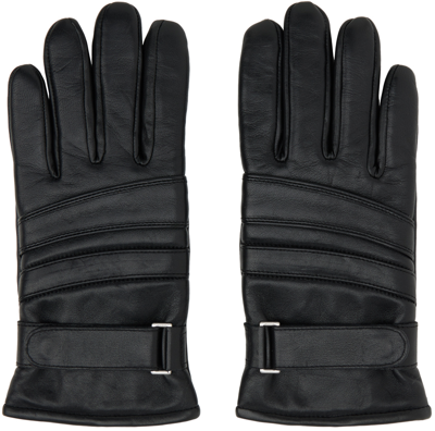 Hugo Black Leather Gloves In 001 Black