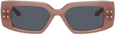 Valentino Pink V Rectangular Frame Sunglasses In Powder Pink/dark Gre