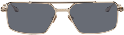 Valentino Gold Vi Rectangular Frame Sunglasses In White Gold/dark Grey