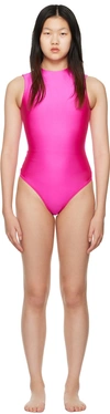 Skims Disco Mock Neck Sleeveless Thong Bodysuit In Fuschia