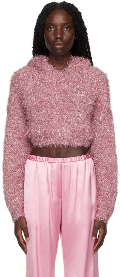 Msgm Cropped Knitted Hoodie In Pink