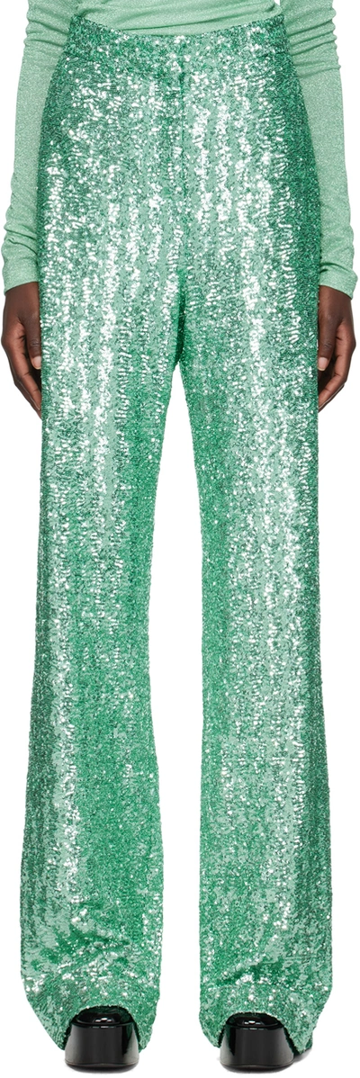 Msgm Green Sequin Trousers In 34 Electric Green