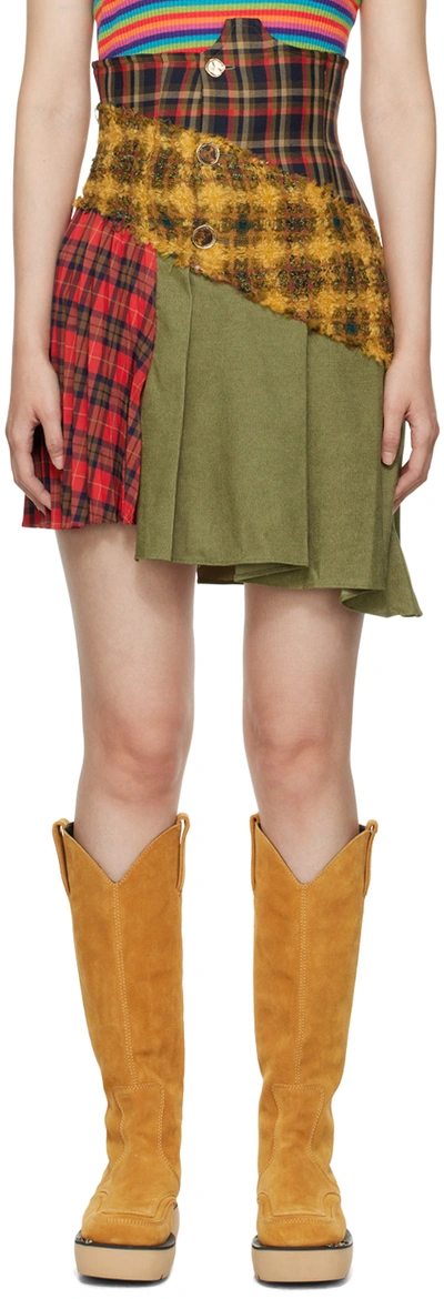 Andersson Bell Margo Patchwork Checked Wool-blend Bouclé, Corduroy And Twill Mini Skirt In Yellow