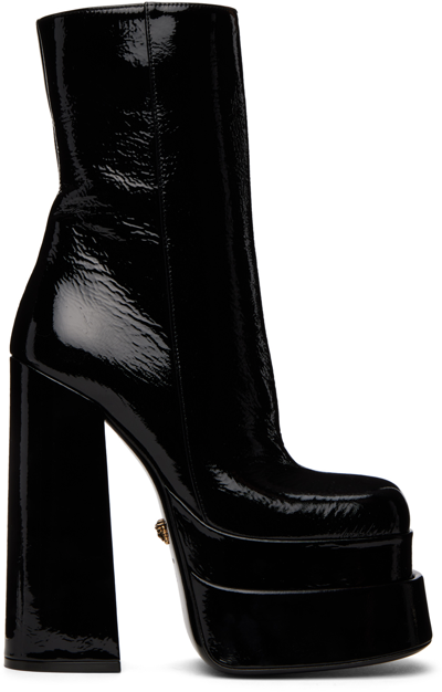 Versace Aevitas Patent Platform Boots In Black