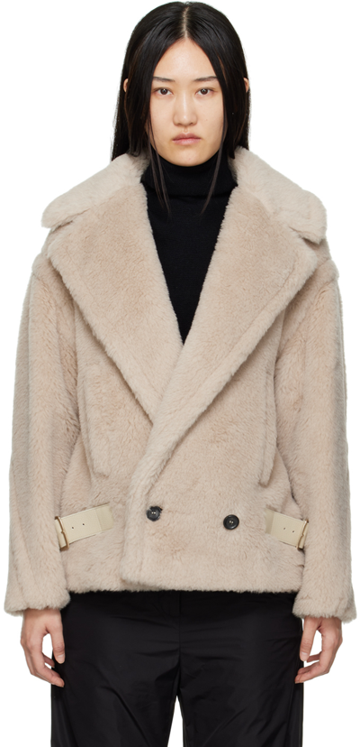 Max Mara Sand-coloured Faux Fur Jacket In Beige