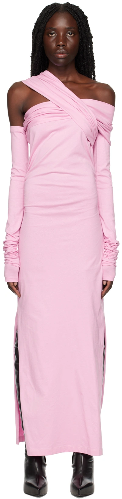 Msgm Pink Twist Midi Dress In 13 Peony