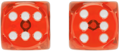 Mm6 Maison Margiela Silver & Red Dice Earrings In 965 Palladium/red/wh