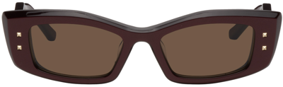 Valentino Red V Rectangular Frame Sunglasses In Bordeaux/dark Brown