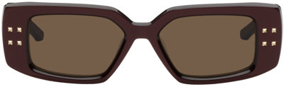 Valentino Red V Rectangular Frame Sunglasses In Bordeaux/dark Brown