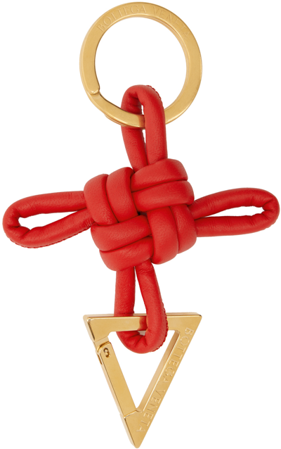Bottega Veneta Knotted Leather And Gold-tone Keyring In Red