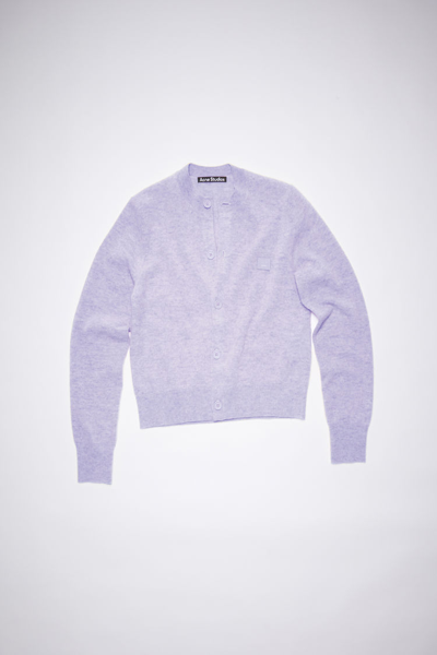 Acne Studios Wool Crew Neck Cardigan In Purple Melange