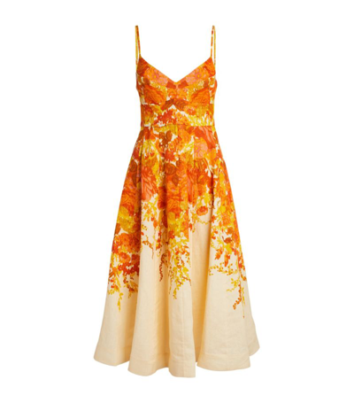 Zimmermann High Tide Floral-print Linen Midi Dress In Multicoloured
