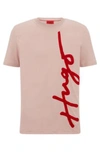 Hugo Organic Cotton T-shirt With Oversize Logo Embroidery In Light Pink