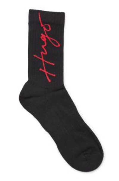 Hugo Boss Two-pack Of Quarter-length Socks With Handwritten Logos In Black