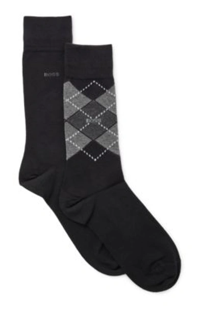 Hugo Boss Two-pack Of Regular-length Socks In A Cotton Blend In Black