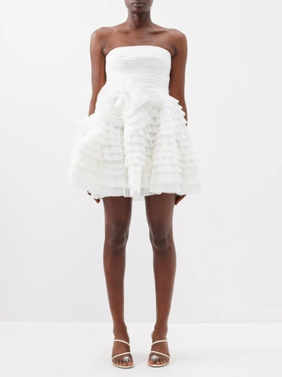 Aje Expressive Strapless Floral-appliquéd Mini Dress In White