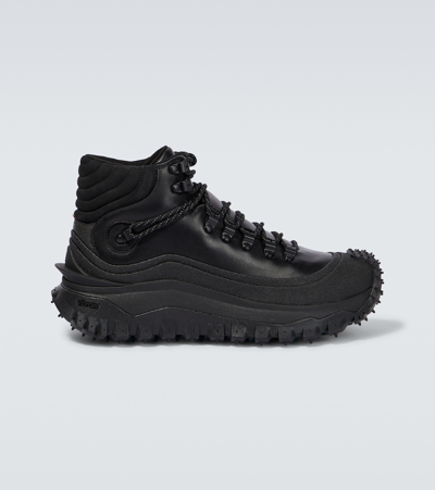 Moncler Trailgrip High Gtx Leather High-top Sneakers In Black